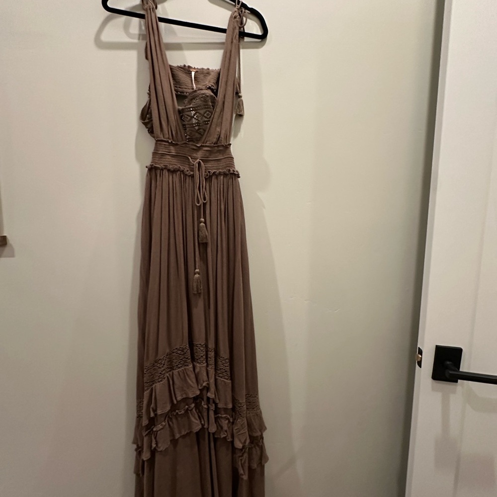Free People Taupe Boho Tassel Maxi Dress